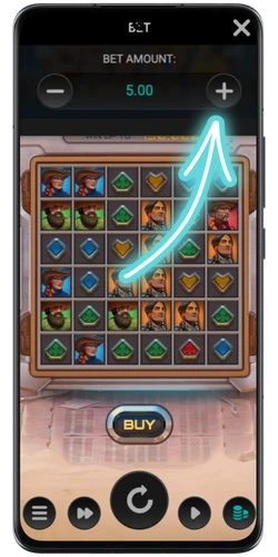 Bepaal je inzet via het bet amount-paneel van Money Train 4
