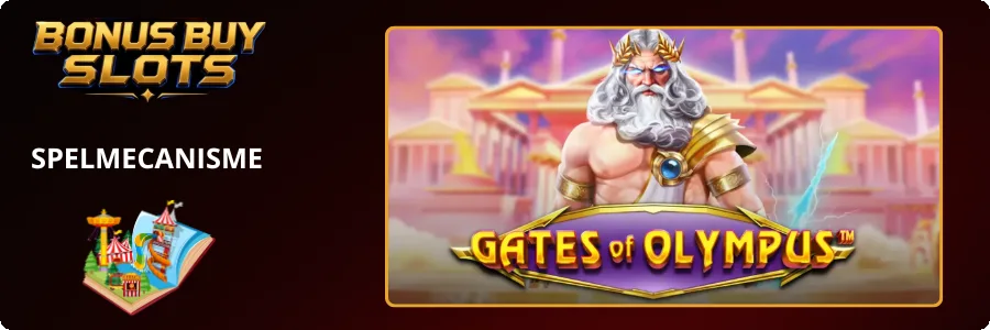 Thema van Gates of Olympus: Zeus voor een Griekse tempel met bliksem