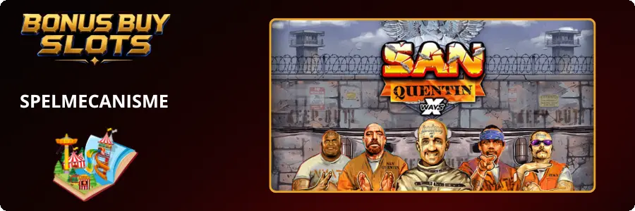 Thema van San Quentin xWays: vijf gedetineerden voor de gevangenismuur